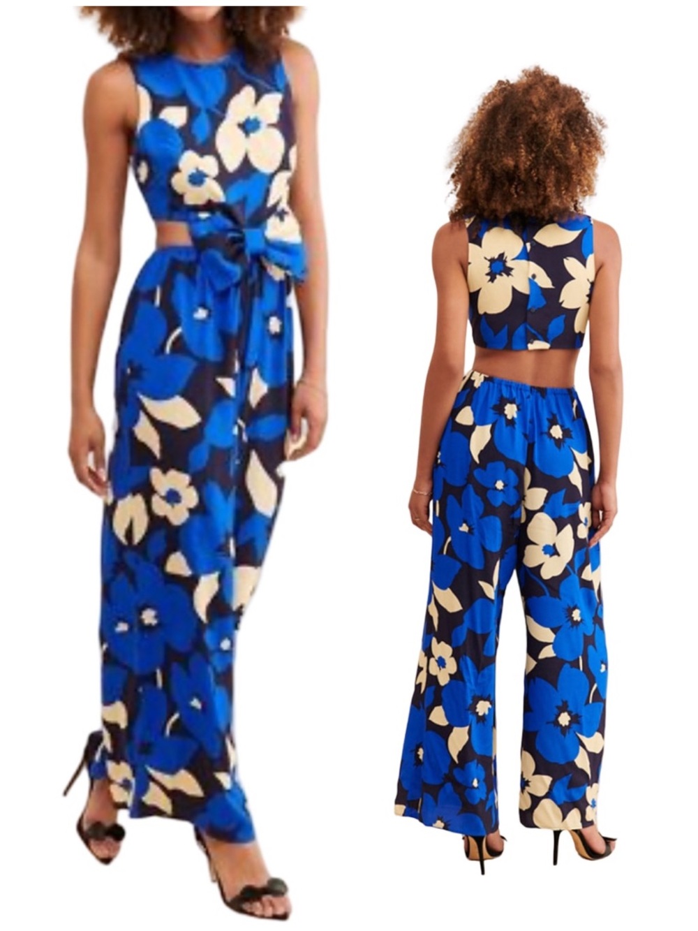 Anthropologie Corey Lynn Calter Blue Floral Wide Leg Cut Out Jumpsuit Small